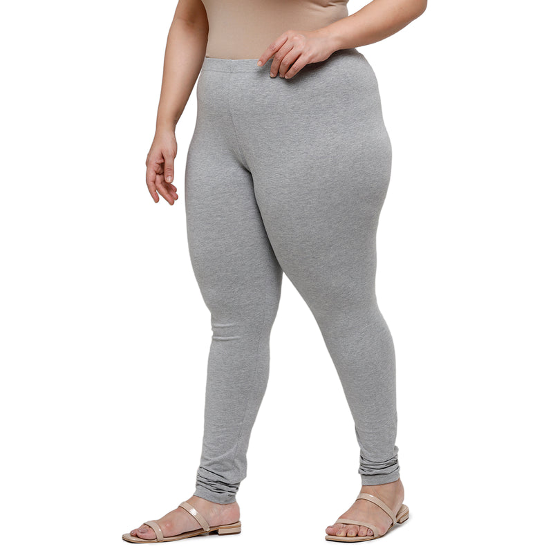 De Moza Ladies  Plus Size Churidar  Leggings Solid  Cotton Grey Melange - De Moza