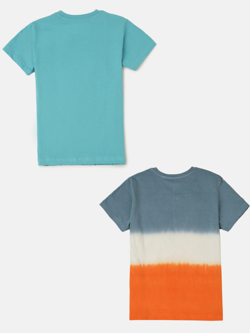 Pack of 2 Pipin Boys Printed T-shirts Orange & Blue