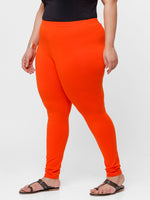 De Moza Ladies Plus Ankle Length Leggings Solid Cotton Orange - De Moza