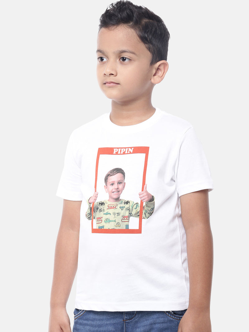 PIPIN Kids - Boys Half Sleeve - Basic crew neck Printed T-Shirt Cotton White - De Moza (6682127302719)
