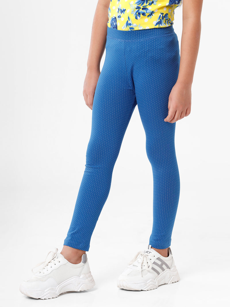 Kids – Girls Printed Ankle Leggings Navy Blue