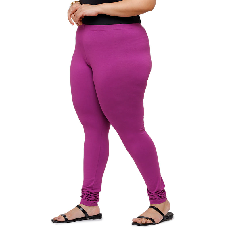 De Moza Ladies  Plus Size Churidar  Leggings Solid  Cotton Light Purple - De Moza