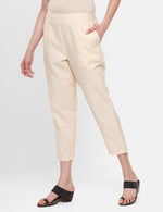 De Moza Ladies Straight Pant Solid Silk Beige - De Moza