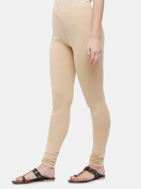De Moza Ladies Churidar Leggings Solid Cotton Beige - De Moza