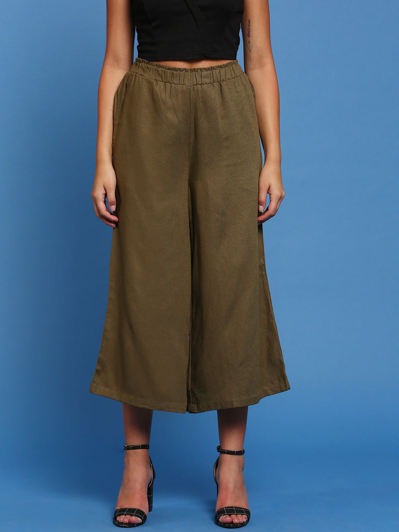 De Moza Womens Crop Palazzo Olive