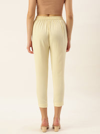 De Moza Women Casual Pant Solid Polyester Butter Yellow - De Moza