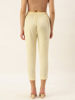 De Moza Women Casual Pant Solid Polyester Butter Yellow - De Moza