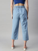 De Moza Ladies Crop Palazzo Mid Blue
