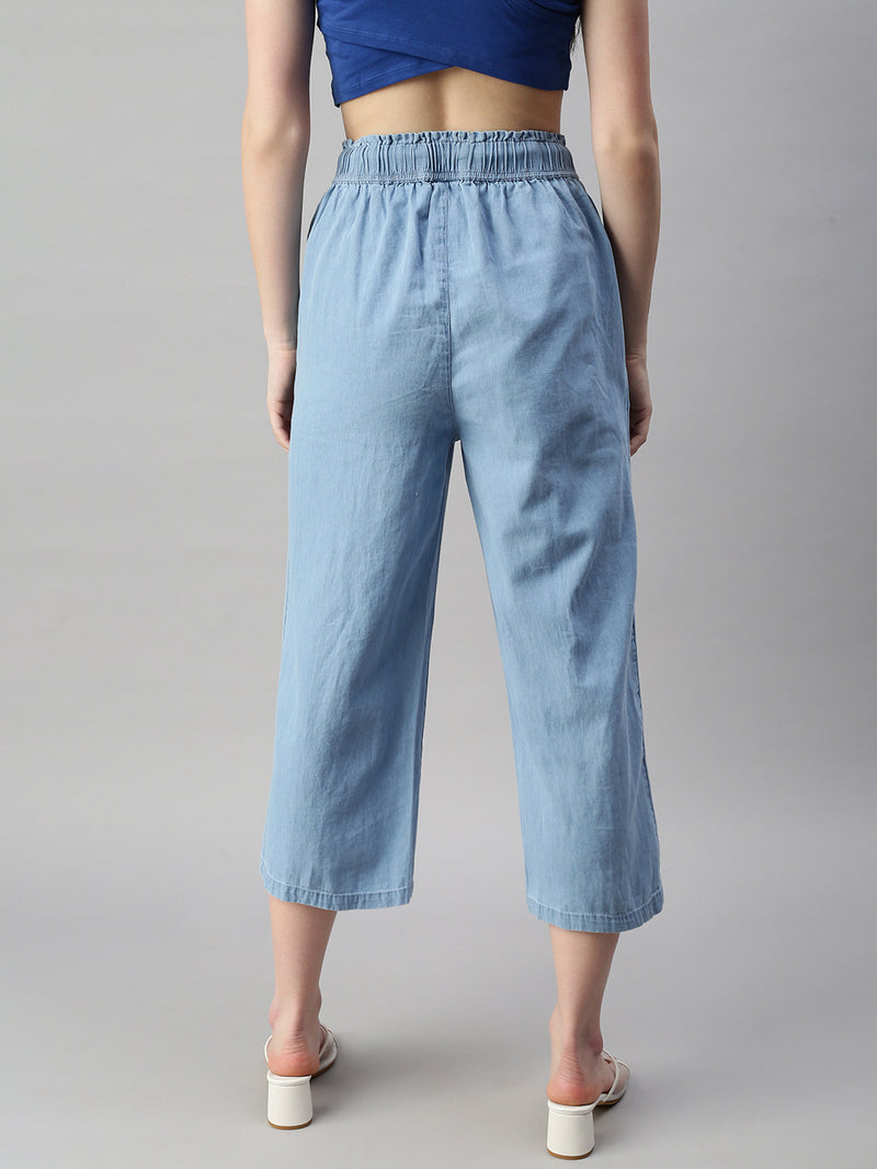De Moza Ladies Crop Palazzo Mid Blue