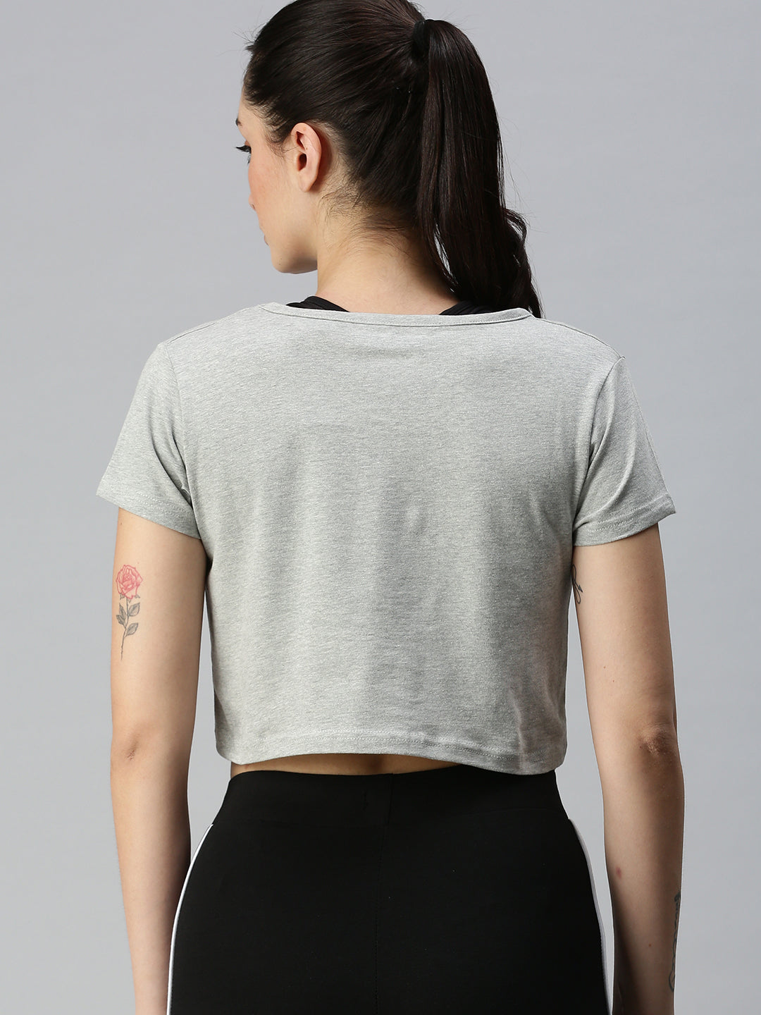 De Moza Ladies Printed Crop Top Grey Melange