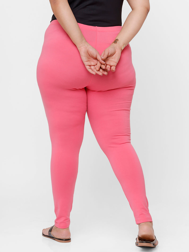 De Moza Ladies Plus Ankle Length Leggings Solid Cotton Rani Pink - De Moza