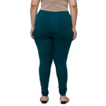 De Moza Women Plus Size Churidar Leggings Solid Cotton Bottle Green