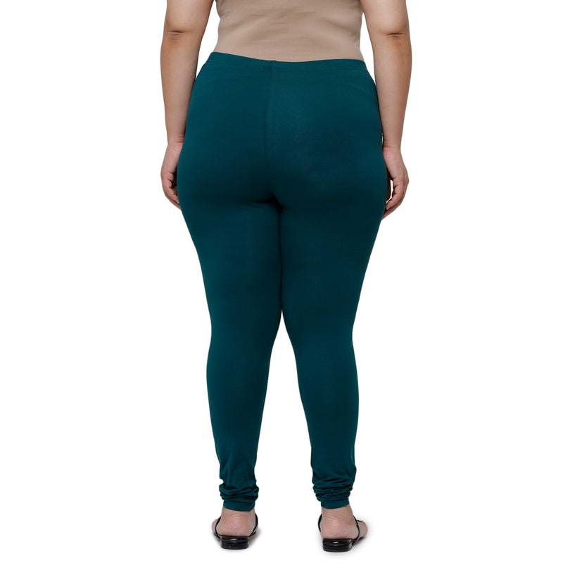 De Moza Women Plus Size Churidar Leggings Solid Cotton Bottle Green