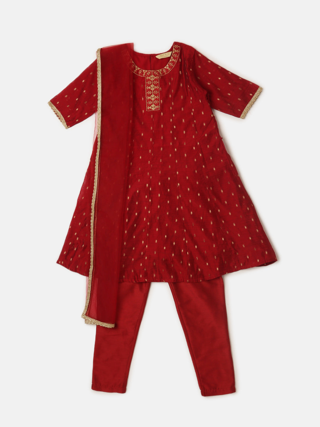 PIPIN Girls Kurta Set Embroidery Polyester Red - De Moza