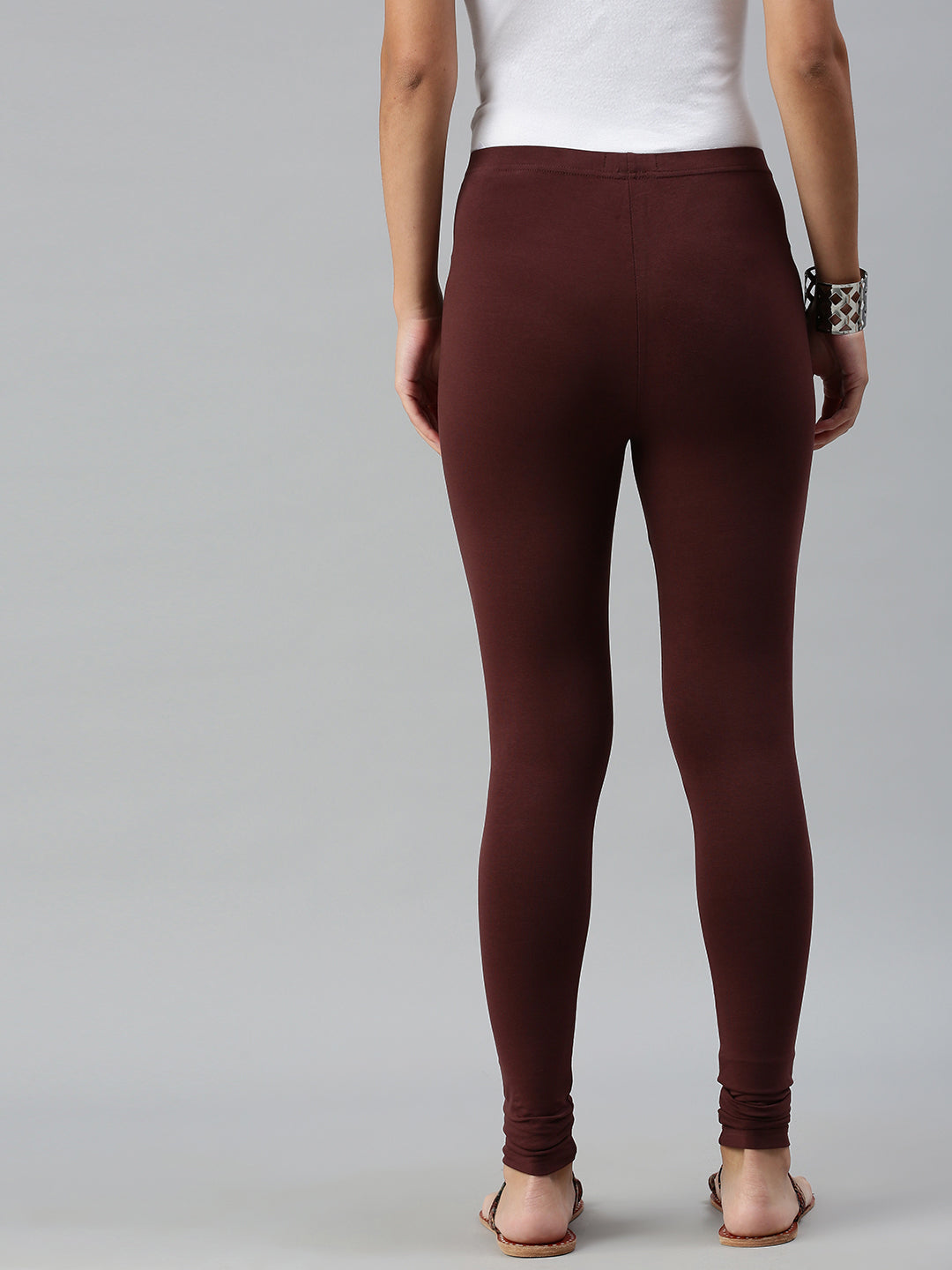 De Moza Ladies Churidar Leggings Solid Cotton Coffee Brown - De Moza