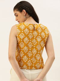 De Moza Women Printed Top Cotton Mustard - De Moza