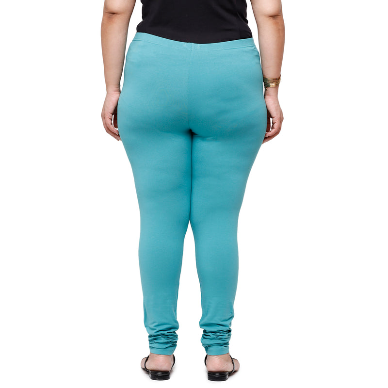 De Moza Ladies Plus Size Churidar  Leggings Solid  Cotton Petrol - De Moza