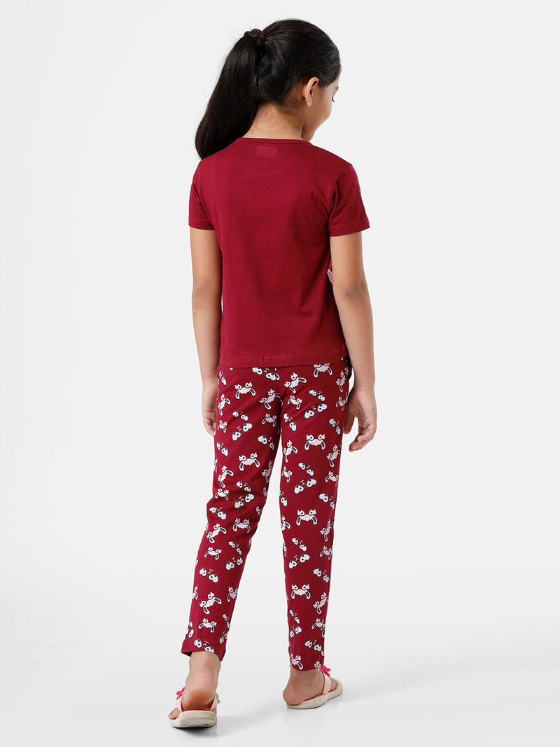 Kids – Girls Printed Pyjama Set Beet Red