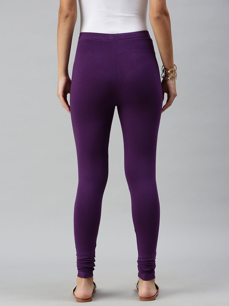 De Moza Ladies Churidar Leggings Solid Cotton Purple - De Moza