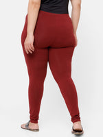 De Moza Ladies Plus Ankle Length Leggings Solid  Cotton Dark Maroon - De Moza