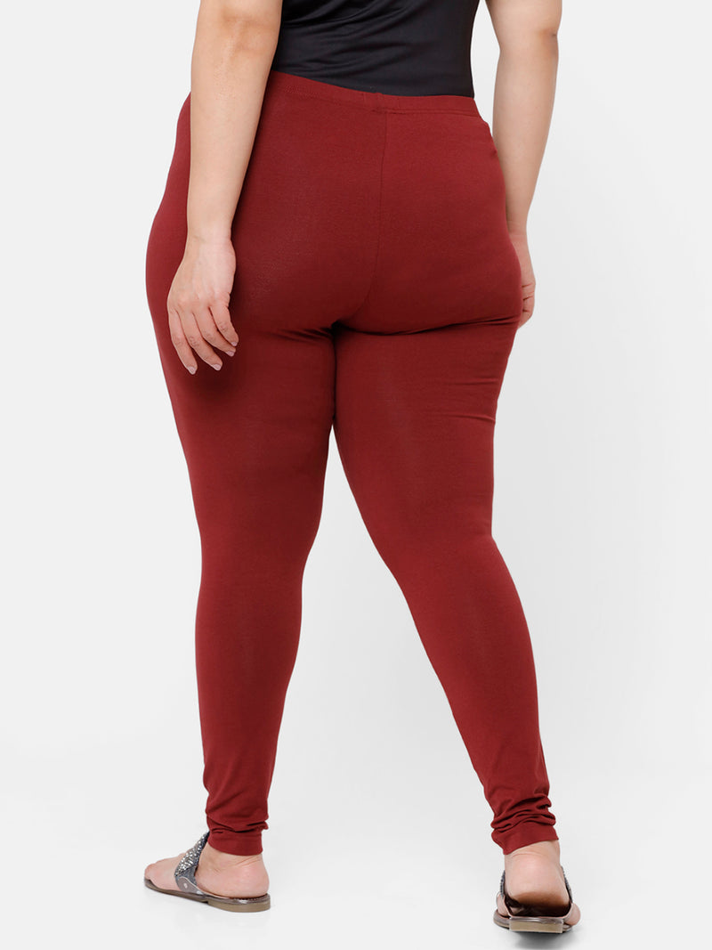 De Moza Ladies Plus Ankle Length Leggings Solid  Cotton Dark Maroon - De Moza