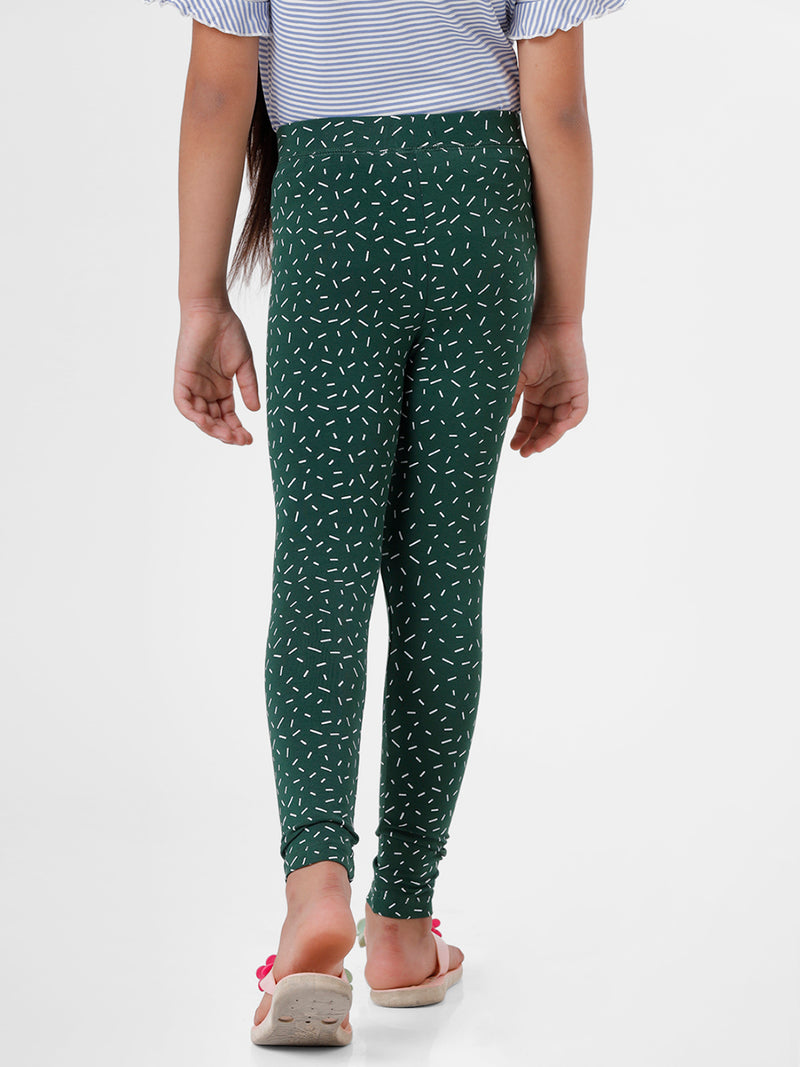 De Moza Kids - Girls Ankle Length Printed Leggings Viscose Green - De Moza