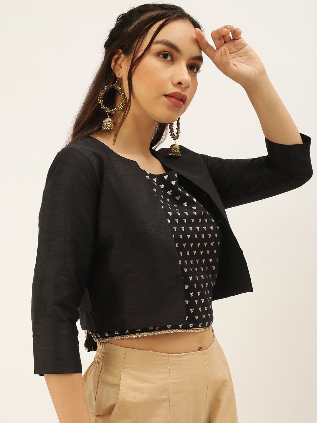 De Moza Womens Ethnic Jacket Black