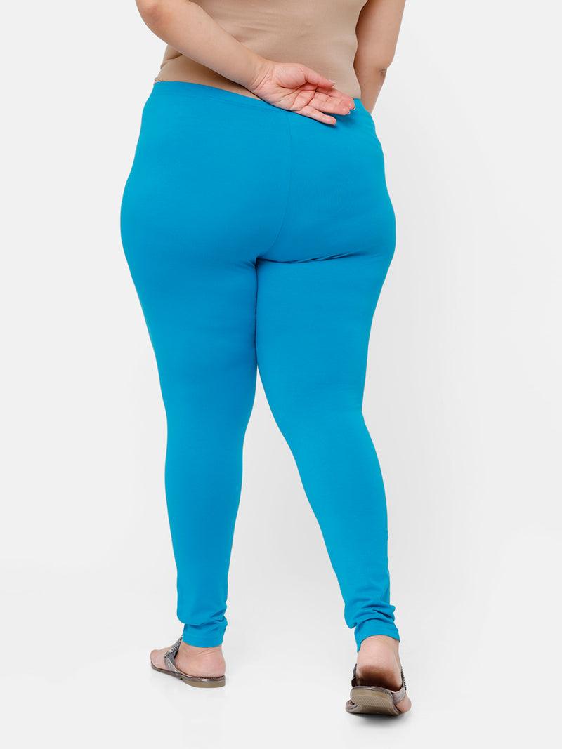 De Moza Ladies Plus Ankle Length Leggings Solid  Cotton Teal - De Moza