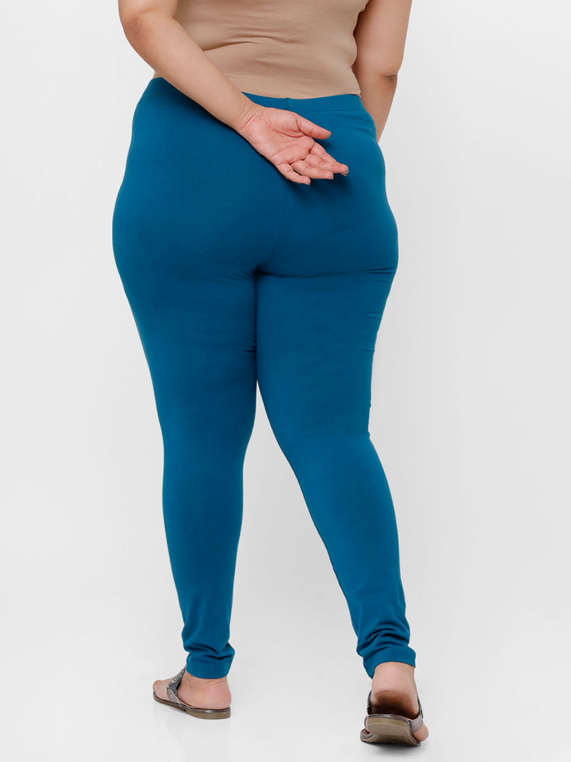 De Moza Ladies Plus Ankle Length Leggings Solid Cotton Dark Teal - De Moza