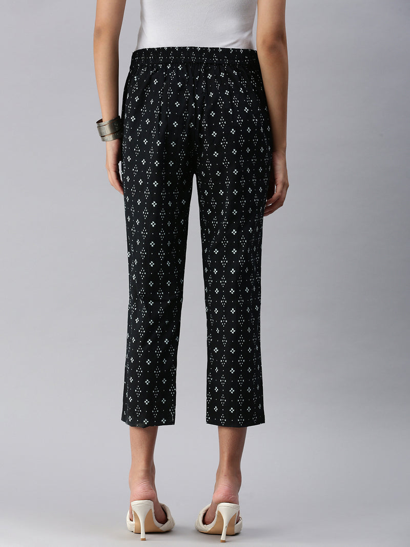 De Moza Ladies Printed Straight Pant Black