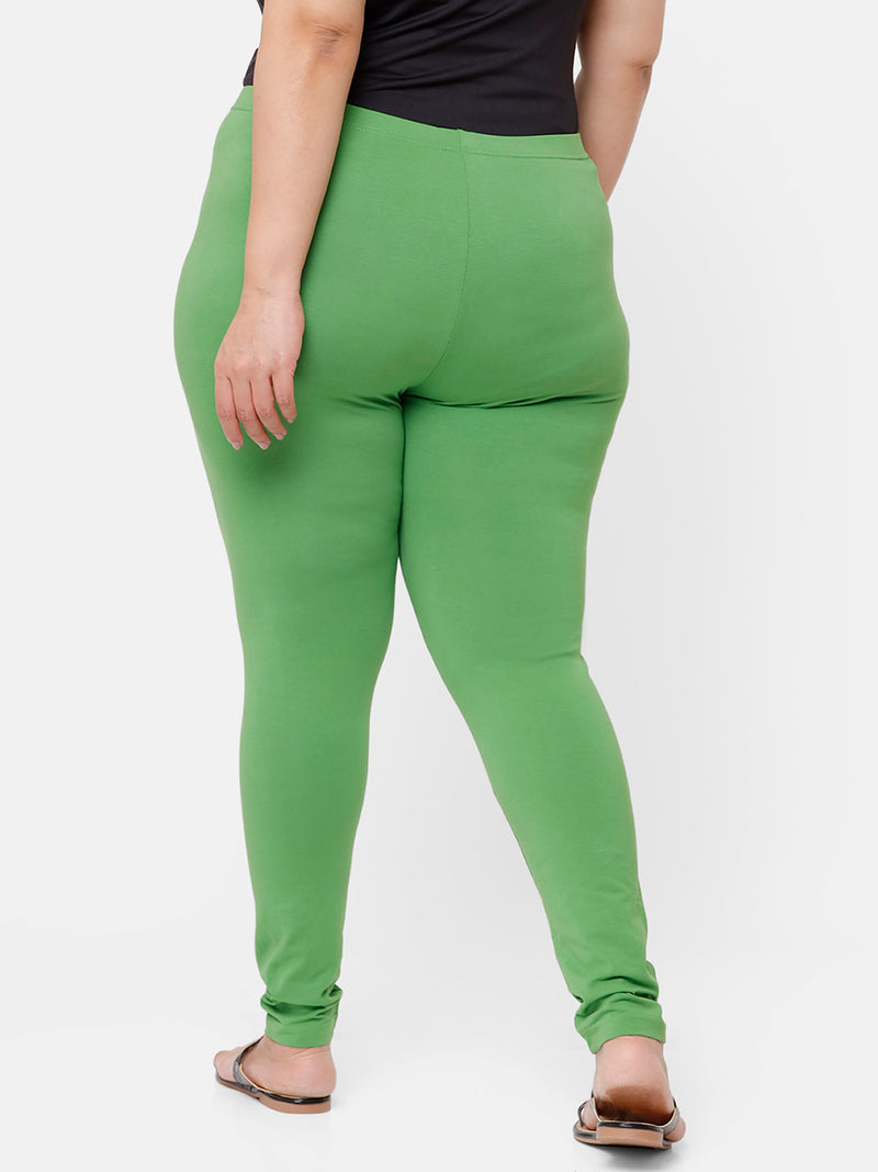 De Moza Ladies Plus Ankle Length Leggings Solid Cotton Light Green - De Moza