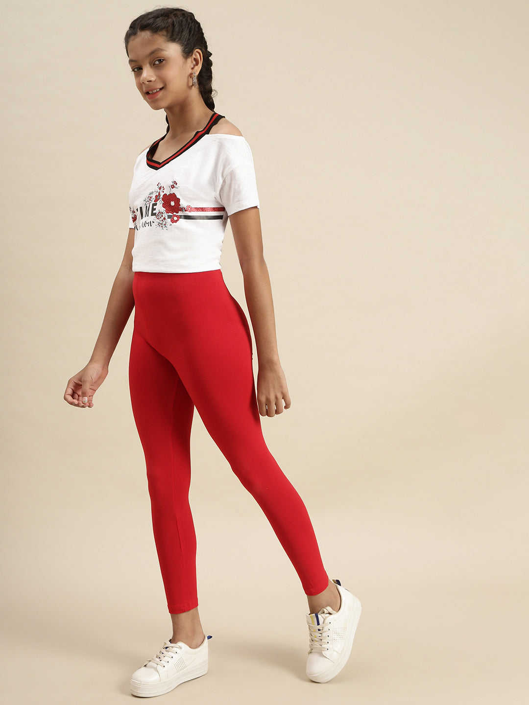 Kids - Girls Ankle Leggings Red