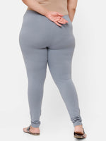 De Moza Ladies Plus Ankle Length Leggings Solid Cotton Grey - De Moza