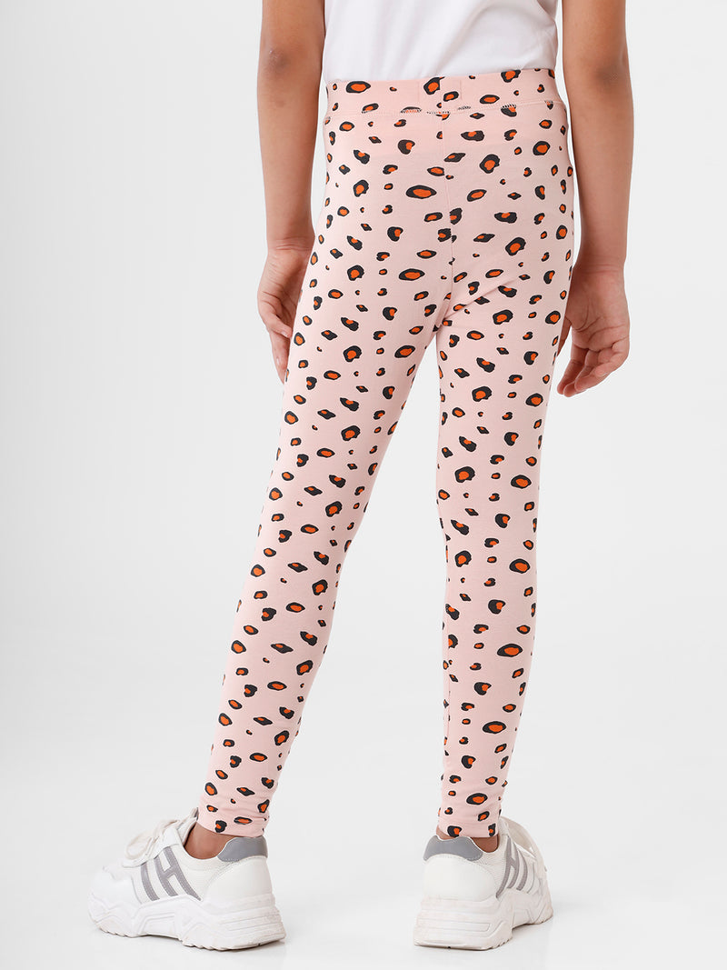 Kids – Girls Printed Ankle Leggings Peach