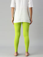 De Moza Women's Premium Ankle Length Leggings Solid Cotton Lime - De Moza