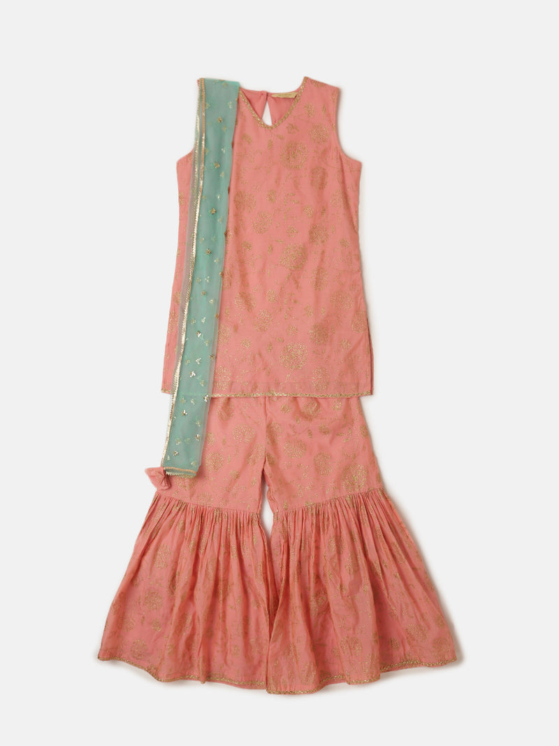 PIPIN Girls Sharara Set Solid Polyester Red & White - De Moza