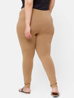 De Moza Ladies Plus Ankle Length Leggings Solid Cotton Golden Beige - De Moza