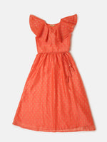 Pipin Girls Printed Lehanga Set Dark Coral