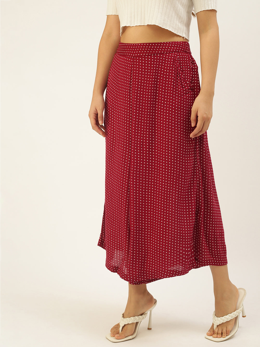 De Moza Womens Printed Culottes Maroon