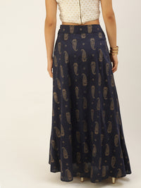 De Moza Women's Printed Skirt Mid Night Blue