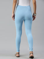De Moza Ladies Ankle Length Leggings Solid Cotton Sea Blue - De Moza