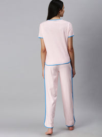 De Moza Ladies Printed Pyjama Set Crystal Pink