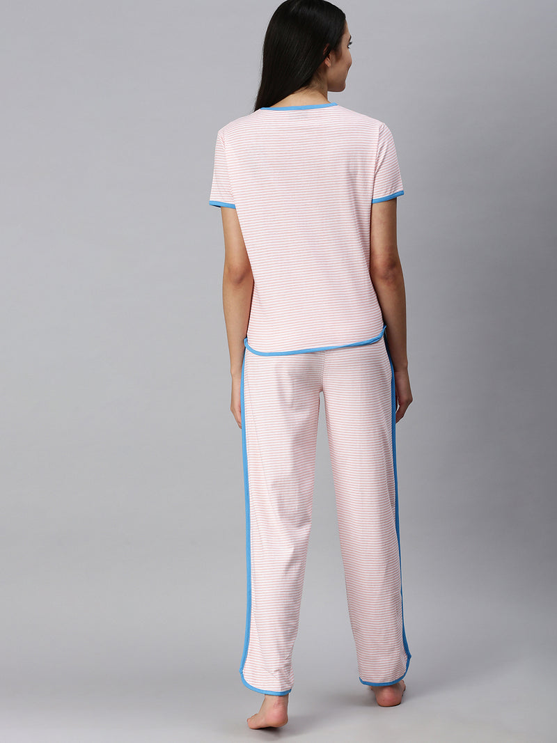 De Moza Ladies Printed Pyjama Set Crystal Pink