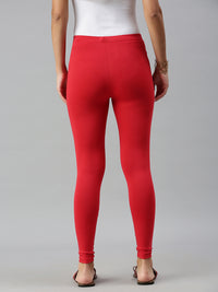 De Moza Ladies Ankle Length Leggings Solid Cotton Light Red - De Moza