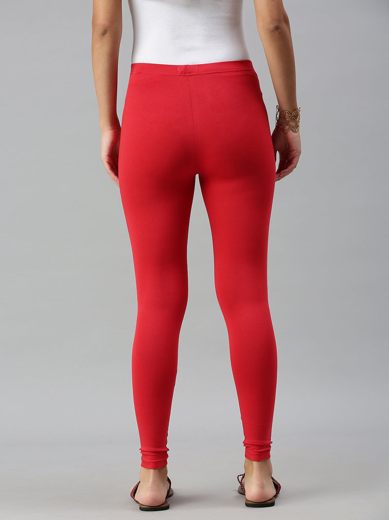 De Moza Ladies Ankle Length Leggings Solid Cotton Light Red - De Moza