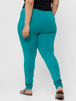De Moza Women Plus Size Churidar Leggings Solid Cotton Emerald Green