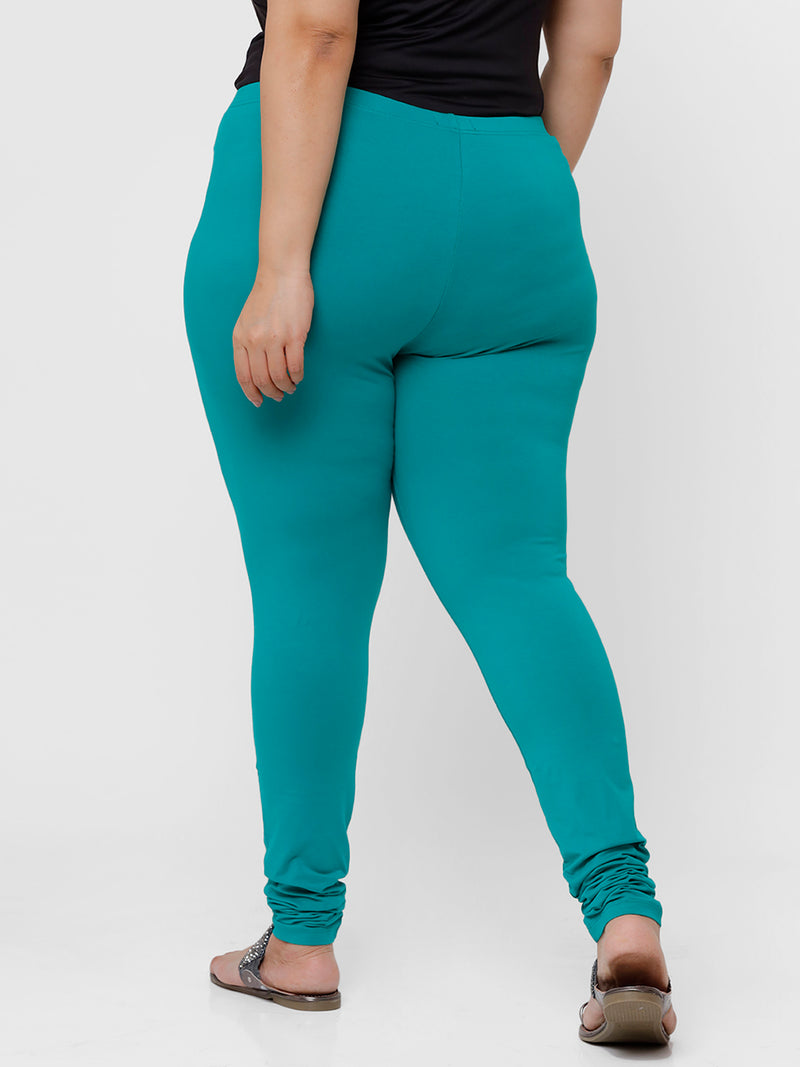 De Moza Women Plus Size Churidar Leggings Solid Cotton Emerald Green
