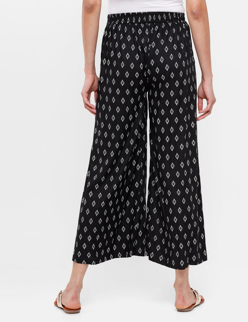 De Moza Ladies Printed Straight Pant Black