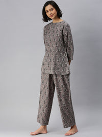 De Moza Womens Pyjama Set Woven Set Printed Cotton Grey - De Moza