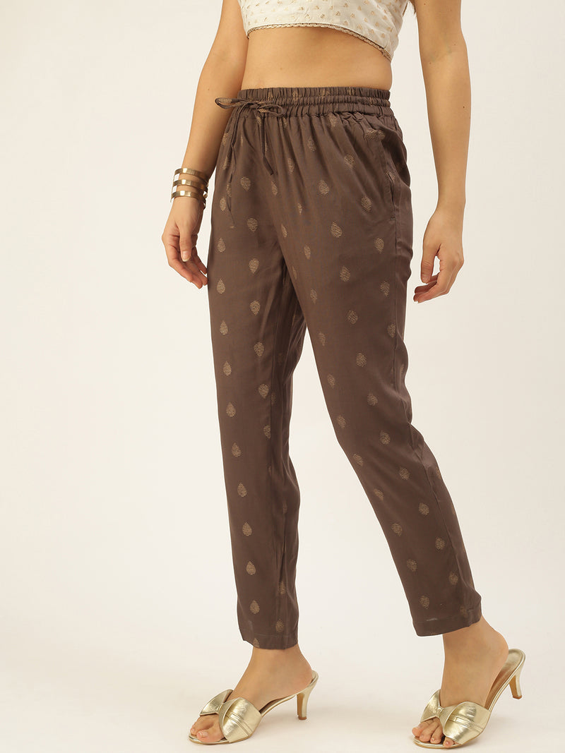 De Moza Women Printed Straight Pant Grey